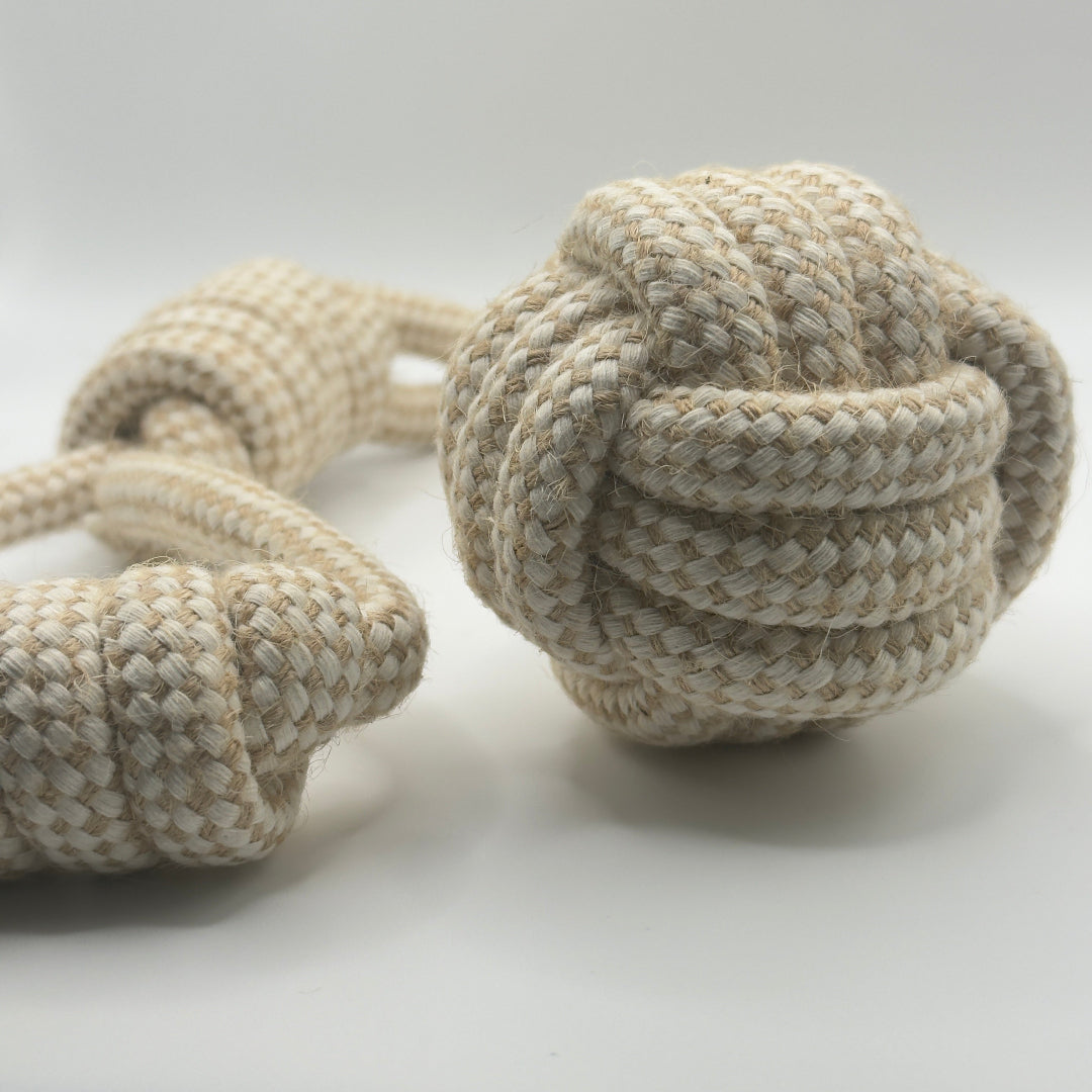 Hennep trektouw met bal van 45 cm voor honden, natuurlijk kauwspeelgoed