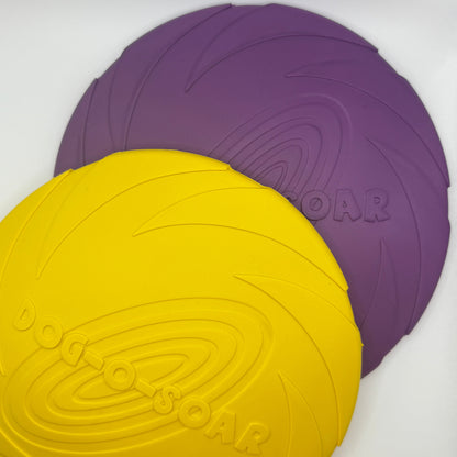 Dog-O-Soar hondenfrisbee van natuurlijk rubber in paars en geel, 22 cm