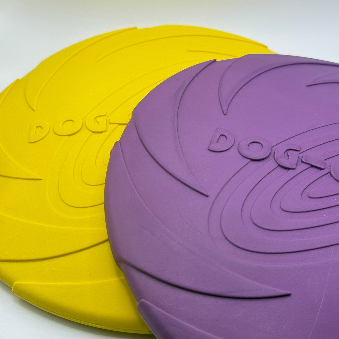 Dog-O-Soar hondenfrisbee van natuurlijk rubber in paars en geel, 22 cm