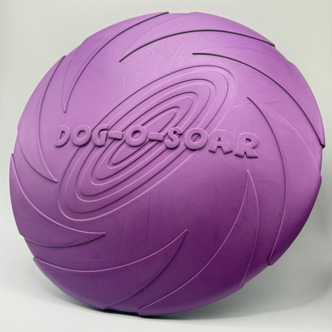 Dog-O-Soar hondenfrisbee van natuurlijk rubber in paars en geel, 22 cm