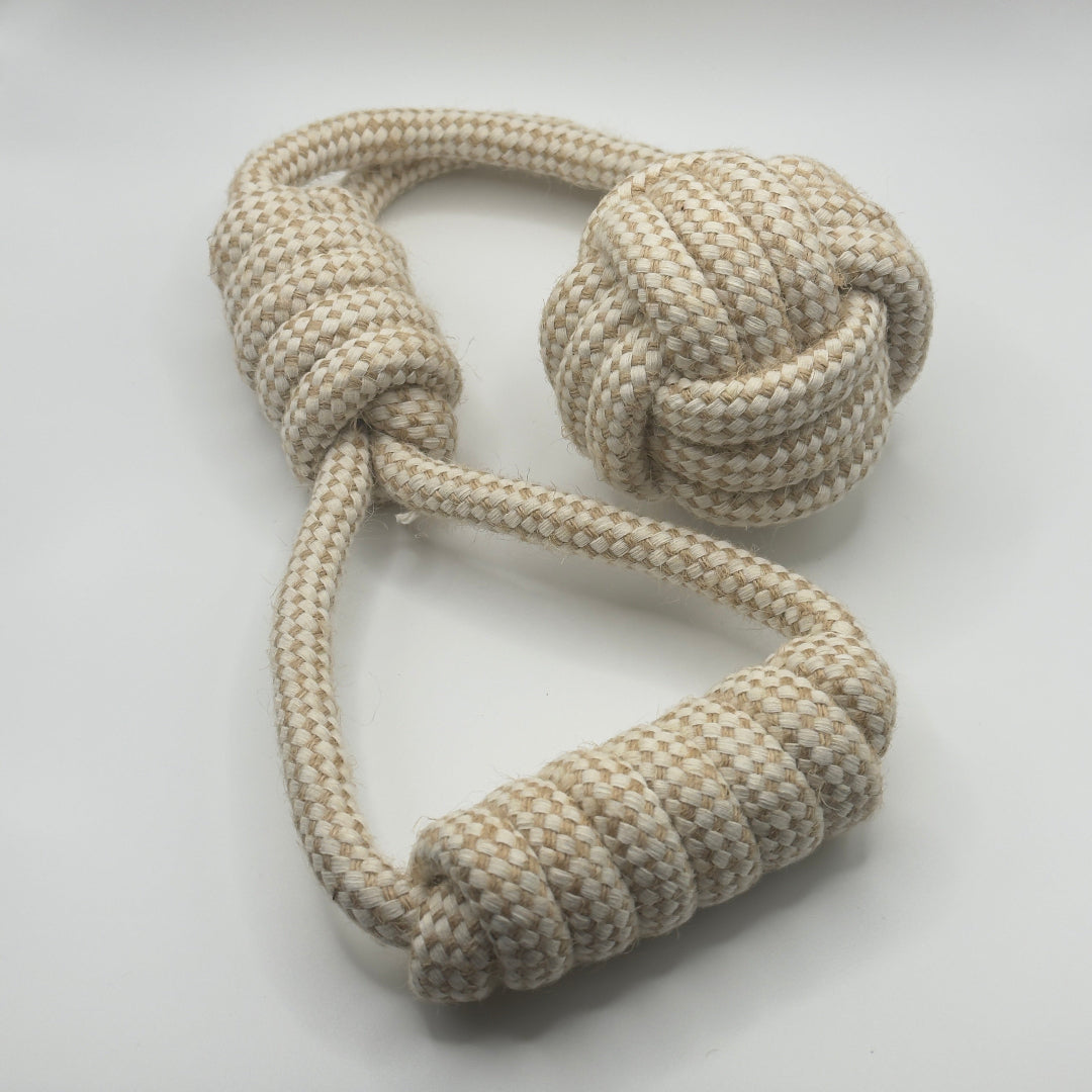 Hennep trektouw met bal van 45 cm voor honden, natuurlijk kauwspeelgoed