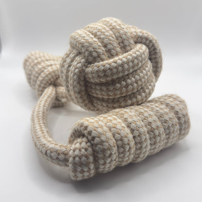 Hennep trektouw met bal van 45 cm voor honden, natuurlijk kauwspeelgoed