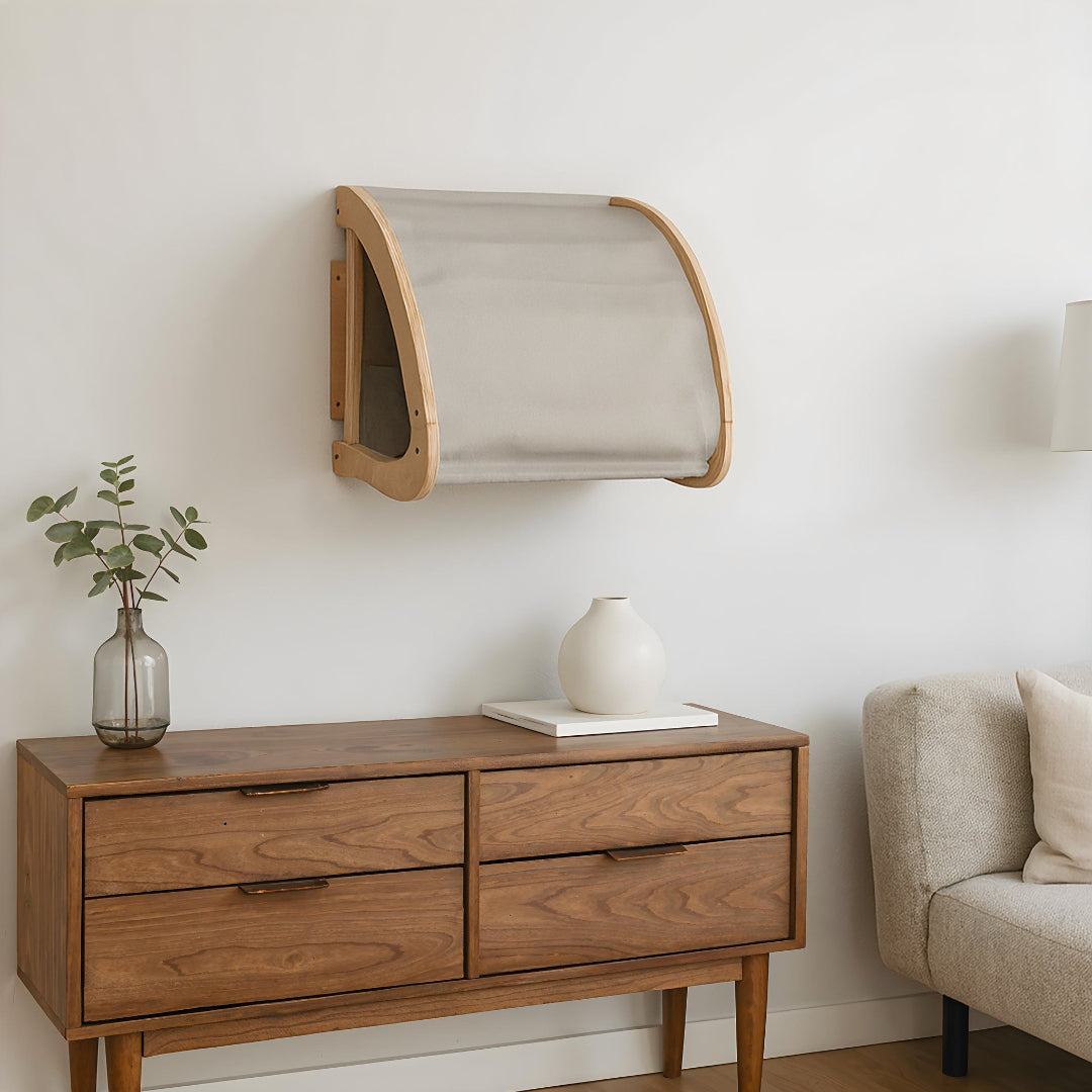 KattenCocon – modern houten kattenbed met touwbekleding, coconvormig