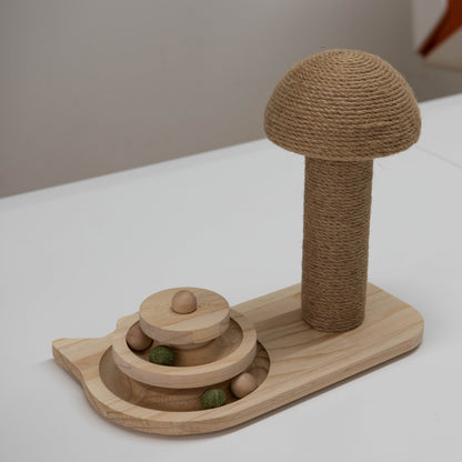 Krab & Speel Paddenstoel van hout mettouwkap, speelcirkel en catnipbal