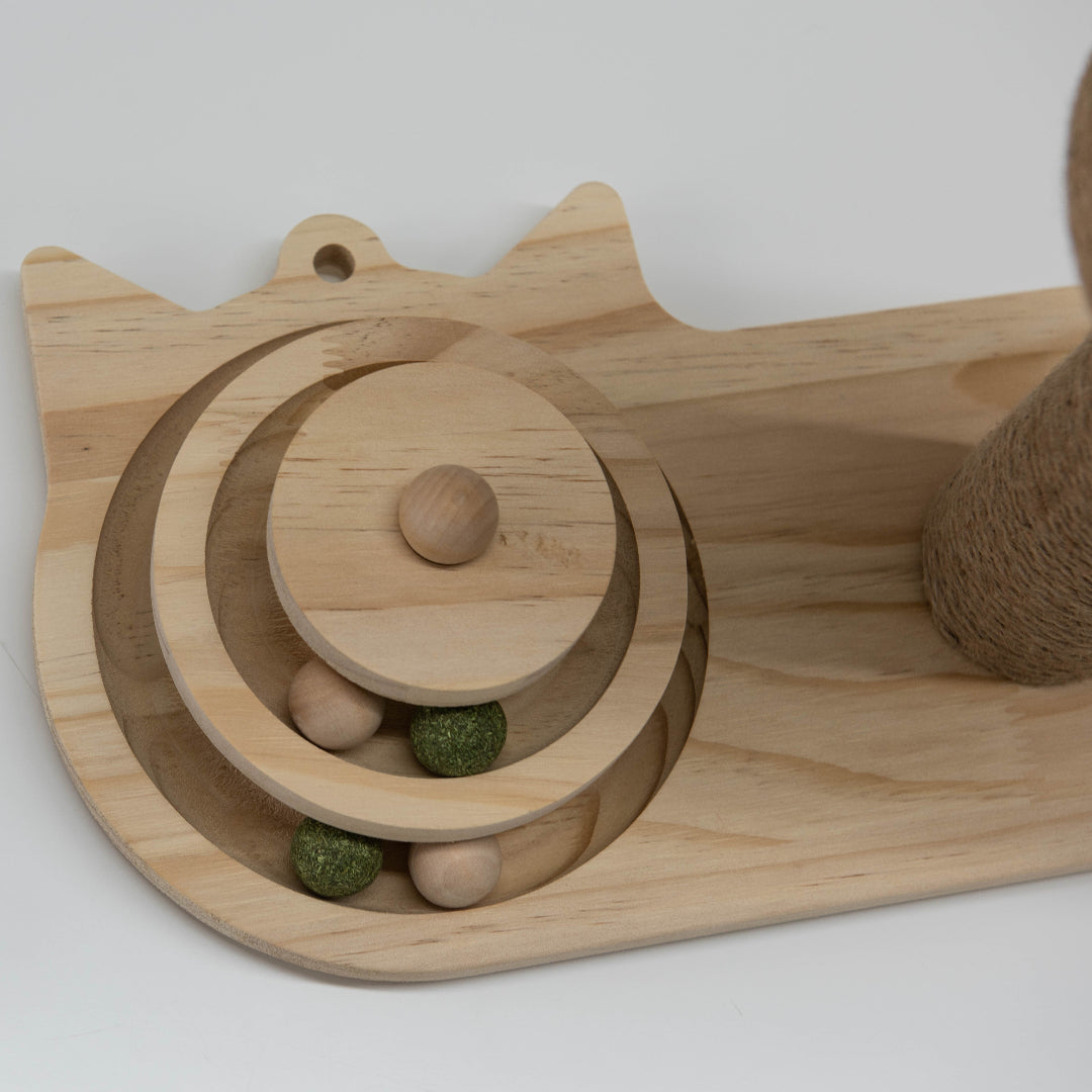 Krab & Speel Paddenstoel van hout mettouwkap, speelcirkel en catnipbal