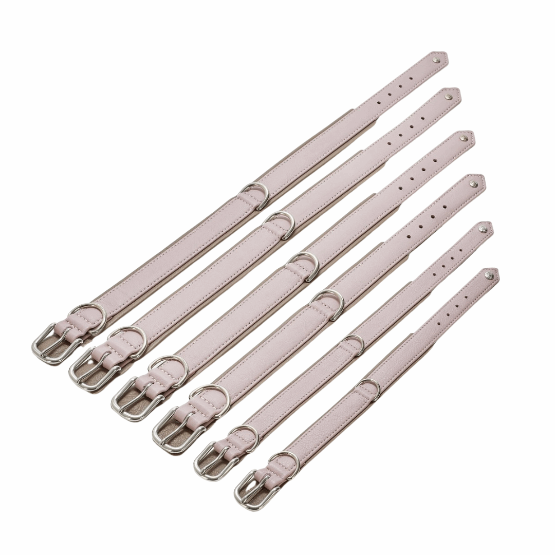 LABONI AMICI hondenhalsband in roze nappaleer – handgemaakt en comfortabel met roségouden accenten