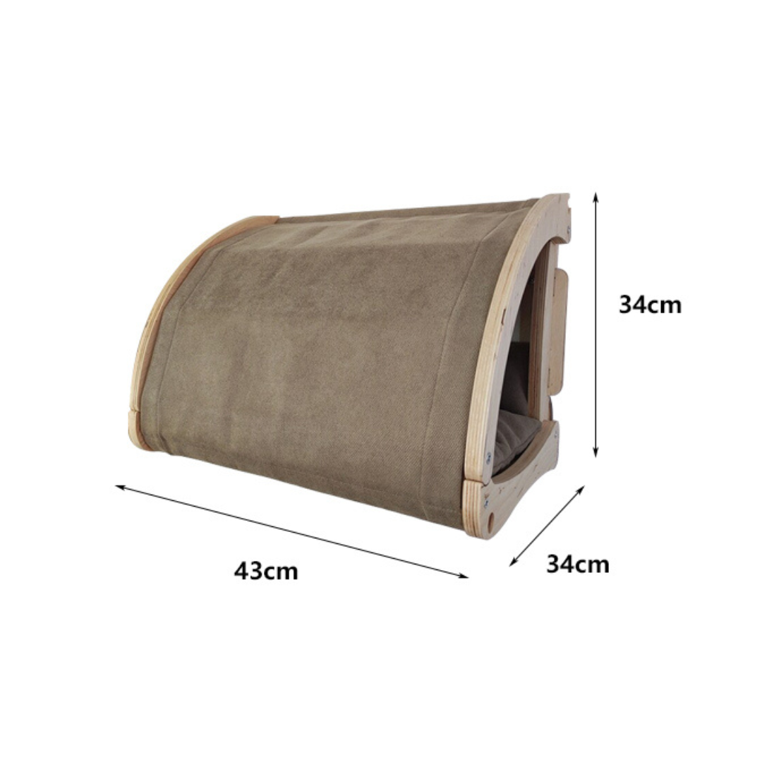 KattenCocon – modern houten kattenbed met touwbekleding, coconvormig