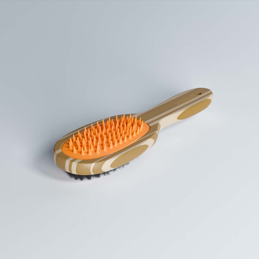 OurDogsLife bamboe hondenborstel dubbelzijdig met borstelharen en siliconen massage