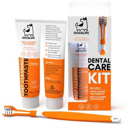  OurDogsLife dental kit voor honden – driekoppige borstel en tandpasta