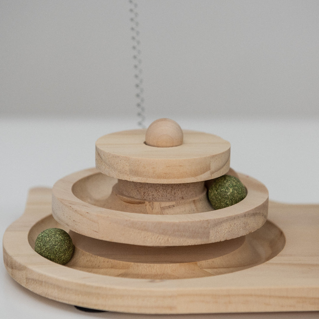 Krab & Speel Paddenstoel van hout met groene touwkap, speelcirkel en catnipbal