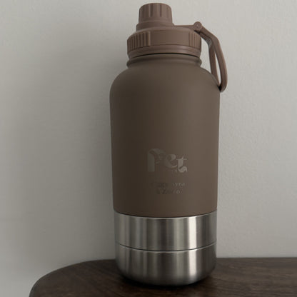 RVS honden drinkfles 3-in-1 met voer- en waterbakjes, 1000 ml, in ivoorwit, rookroze, saliegroen en zandbruin