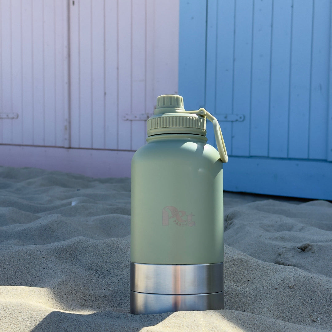 RVS honden drinkfles 3-in-1 met voer- en waterbakjes, 1000 ml, in ivoorwit, rookroze, saliegroen en zandbruin