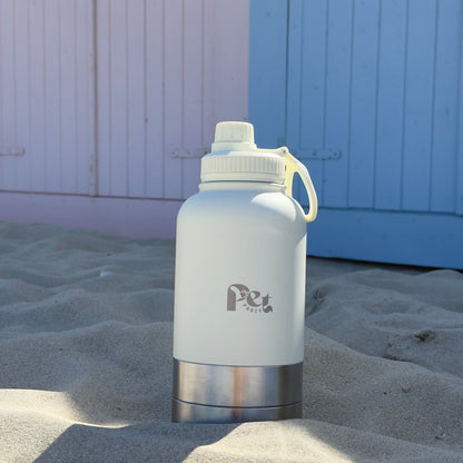 RVS honden drinkfles 3-in-1 met voer- en waterbakjes, 1000 ml, in ivoorwit, rookroze, saliegroen en zandbruin