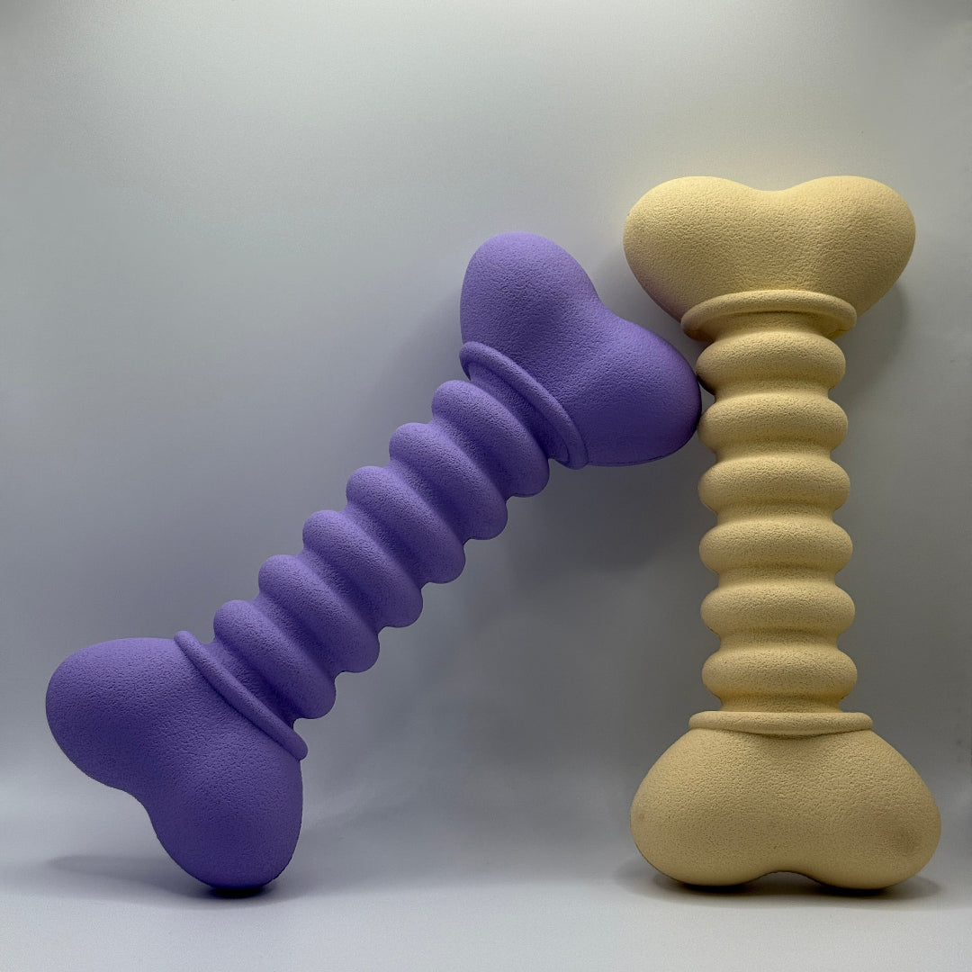 Ribbelbot hondenspeelgoed van natuurlijk rubber – paars of beige, ribbelstructuur