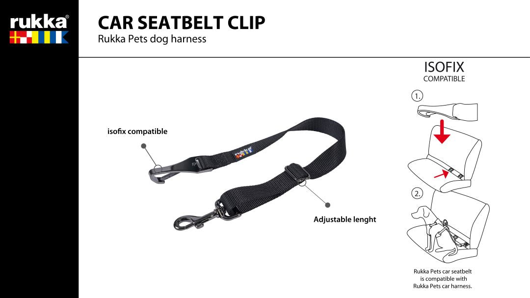 Rukka Seatbelt Clip ISOFIX autogordel voor honden, verstelbaar en veilig in de auto uitleg